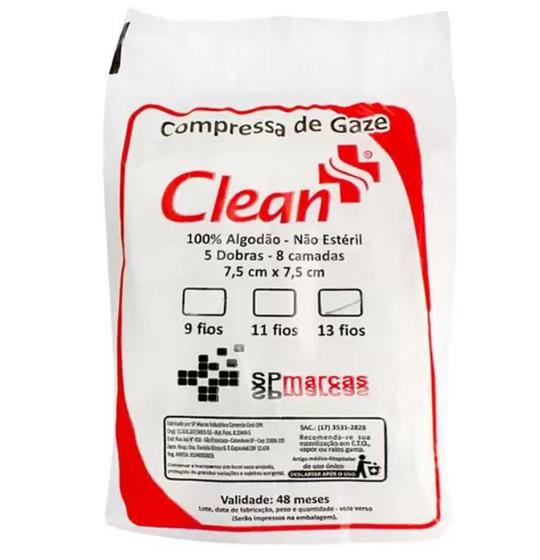 Imagem de Compressa de Gaze Não Estéril 7,5x7,5cm Pacote 13 Fios - Clean