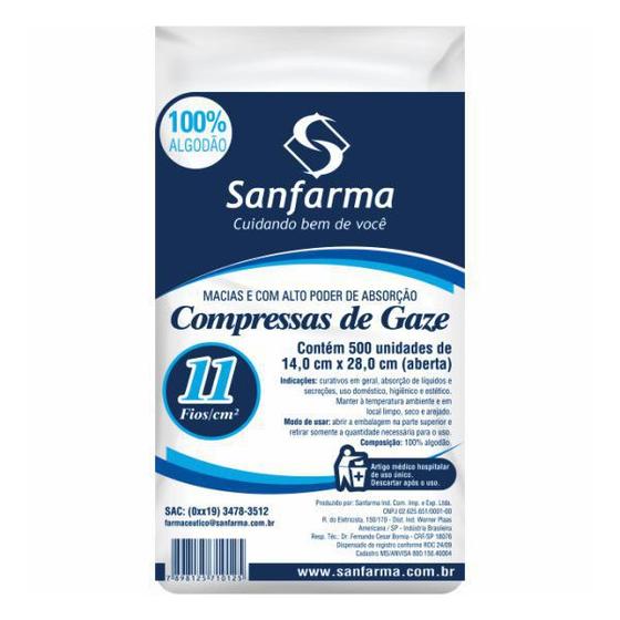 Imagem de Compressas Macias de Gaze 11 Fios 14x28cm Com 500 Unds. Sanfarma