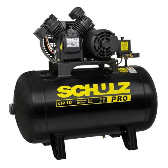 Compressor 10 Pés 100 Litros 140 Libras 2 HP CSV-10/100 PRO SCHULZ Menor preço em Compressor 10 Pés 100 Litros 140 Libras 2 HP CSV-10/100 PRO SCHULZ