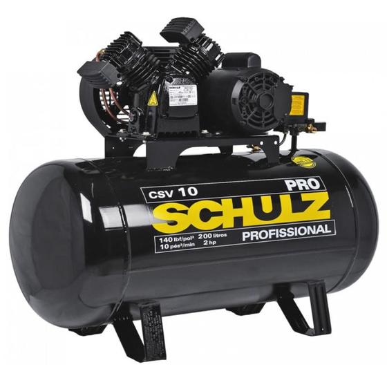 Compressor 10 Pés 200 Litros 140 Libras 2,0 HP CSV-10/200 PRO SCHULZ Menor preço em Compressor 10 Pés 200 Litros 140 Libras 2,0 HP CSV-10/200 PRO SCHULZ