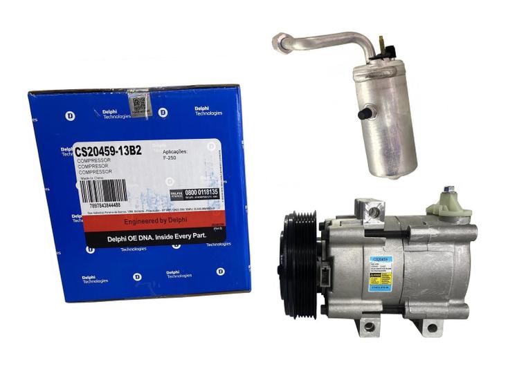 Imagem de Compressor Ar Condicionado Ford F250 4.2 6cc Mwm 1998 até 2002 Original Delphi + Filtro Secador