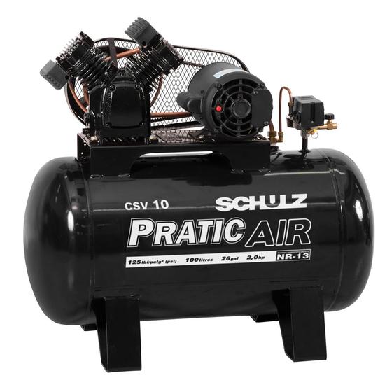 Imagem de Compressor de ar 10 pés 2 hp 100 litros monofásico - Pratic Air CSV10/100 - Schulz