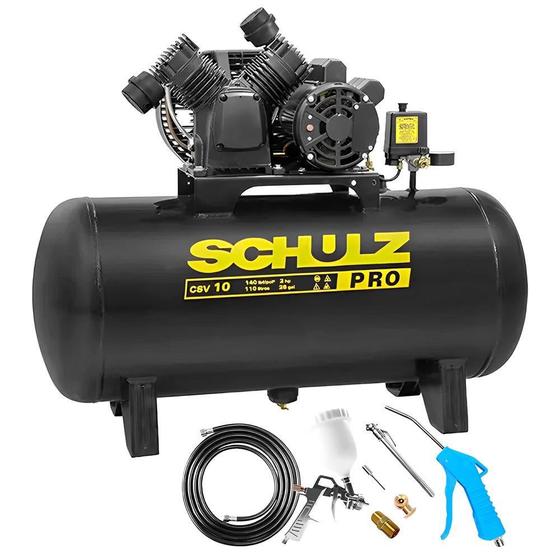 Imagem de Compressor de Ar 110L 10 Pés Mono 2HP Schulz e Kit Multiuso