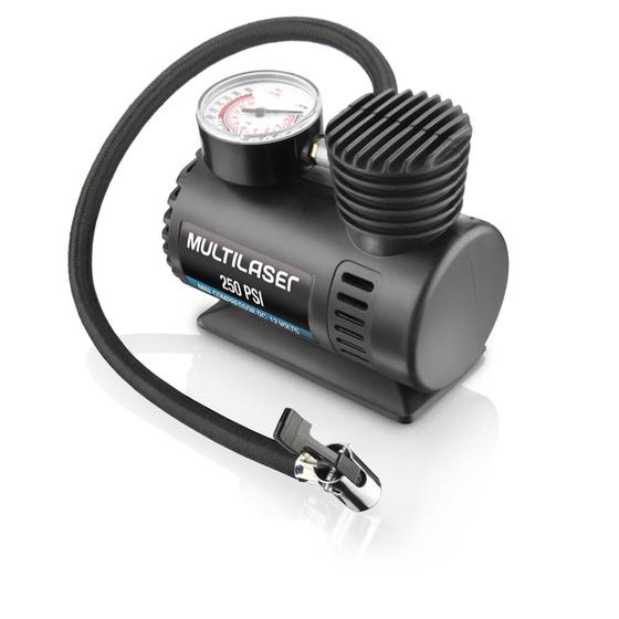 Imagem de Compressor de Ar 12v Vazão 15l + Min 250psi 3 Bicos Adaptadores Multilaser - AU601