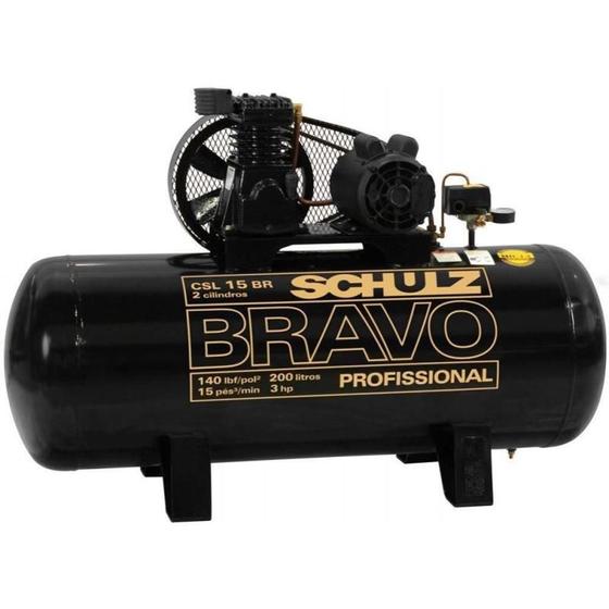 Imagem de Compressor de Ar 15 Pés 3,0 HP 200 Litros 140Lb BRAVO Mono 110/220V SCHULZ