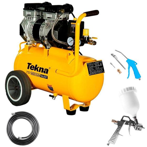 Imagem de Compressor de Ar 2,5HP 9,1 Pés Silencioso Isento de Óleo com Kit 5 Acessórios TEKNA