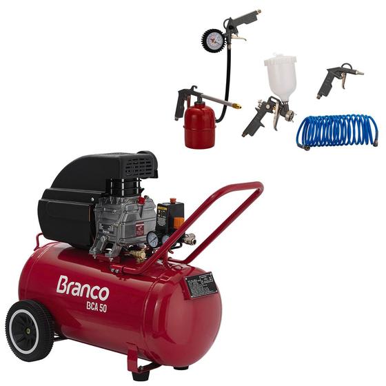 Imagem de Compressor de Ar 50 Litros 2,1 Hp 8 Pés 127v Branco Motores + Kit Pintura de Ar com 5 Peças