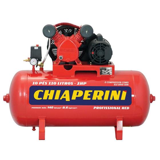 Imagem de Compressor de Ar Bivolt 10PCM Monofásico 110 Litros 9,6Bar 140psi 2 Cilindros Chiaperini