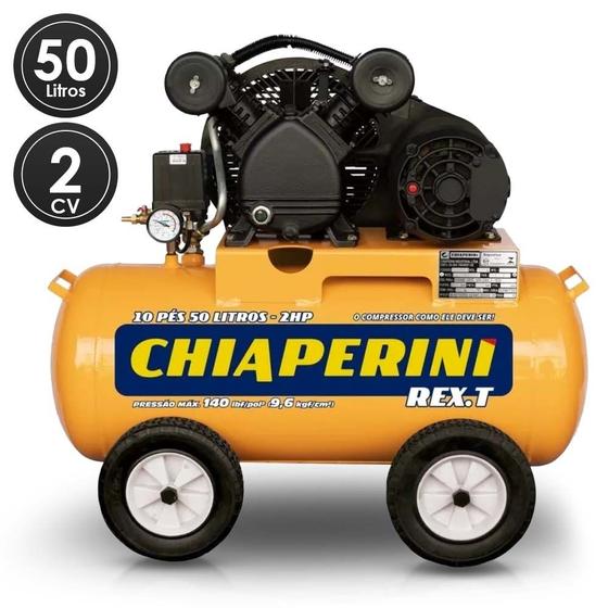 Imagem de Compressor De Ar Chiaperini Rex.t 10pes 50l 2cv Com Rodas