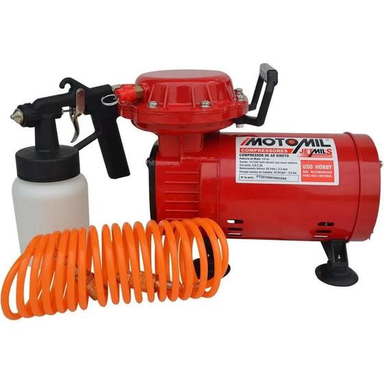 Imagem de Compressor de Ar Direto Jetmil C/ Kit Pintura Bivolt Hobby 1/3HP 2,3 Pés Motomil