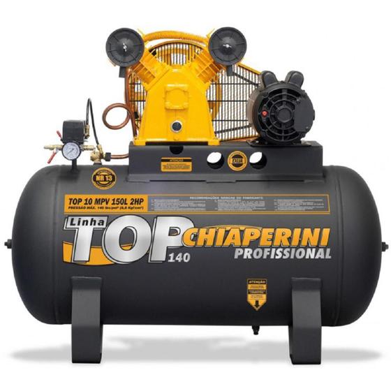 Imagem de Compressor de ar média pressão chiaperini top 10 2hp 140 psi mpv 150 litros monofásico 110/220v