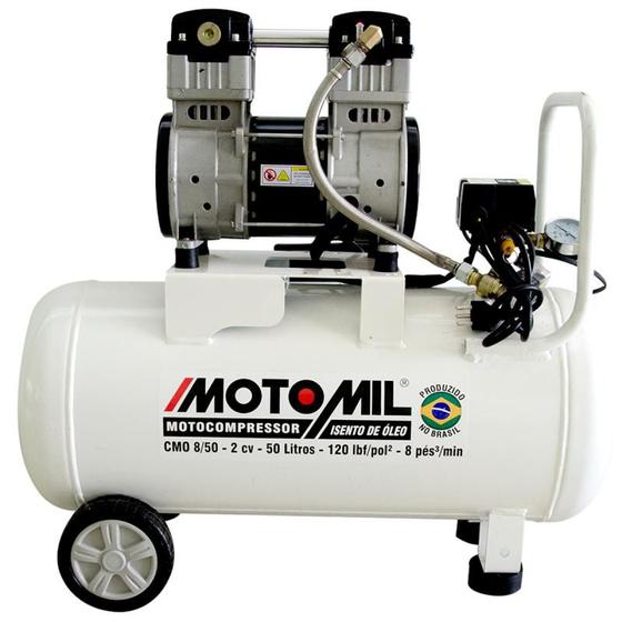 Imagem de Compressor de Ar Odontológico 2,0HP 50 Litros Isento de Óleo CMO-8/50BR MOTOMIL 