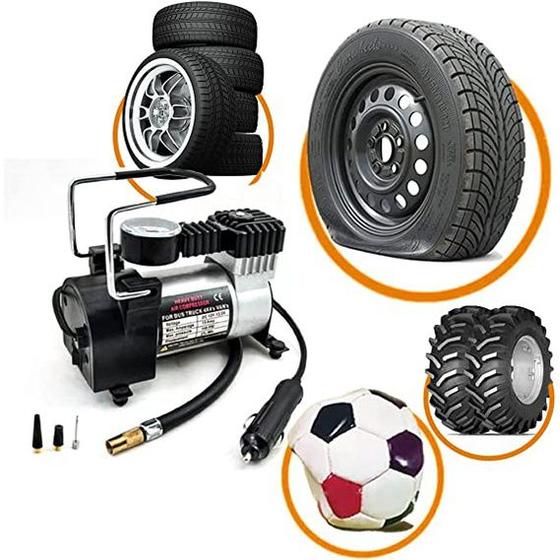 Imagem de Compressor de Ar Para Pneu Carro Caminhao Van Moto Onibus Portatil Pratico 12V Veicular Pequeno