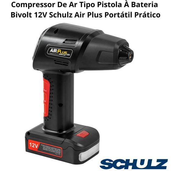 Imagem de Compressor De Ar Tipo Pistola À Bateria Bivolt 12V Schulz Air Plus Portátil Prático Leve Compacto