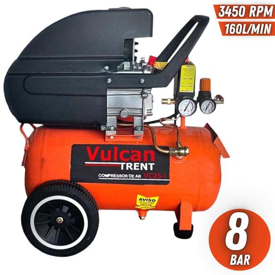 Imagem de Compressor de Ar Vulcan Profissional VC25L Com Motor de Indução 127V 2HP 8 Bar Para Pulverização