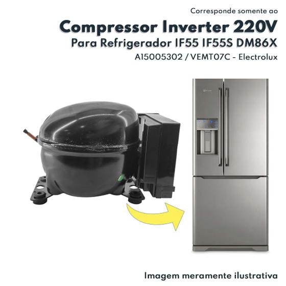 Imagem de Compressor Inverter 220V 50/60Hz R600 Para Refrigerador IF55 IF55S DM86X Electrolux Original A15005302 VEMT07C