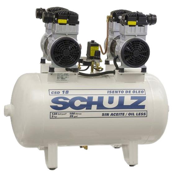 Imagem de Compressor Schulz CSD 18 100 Litros 120 Libras 2 Motores 1.5 cv 220v Monofásico Isento de Óleo