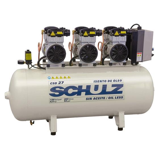 Imagem de Compressor Schulz CSD 27 200 Litros 120 Libras 3 Motores 1.5 cv 220v Monofásico Isento de Óleo