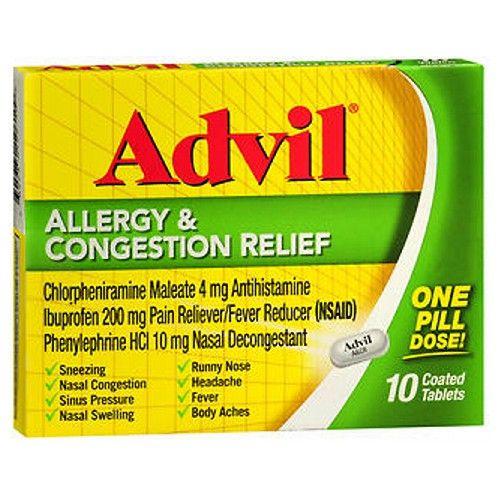 Imagem de Comprimidos revestidos para alívio de congestionamento de alergia Advil 10 comprimidos da Advil (pacote com 4)