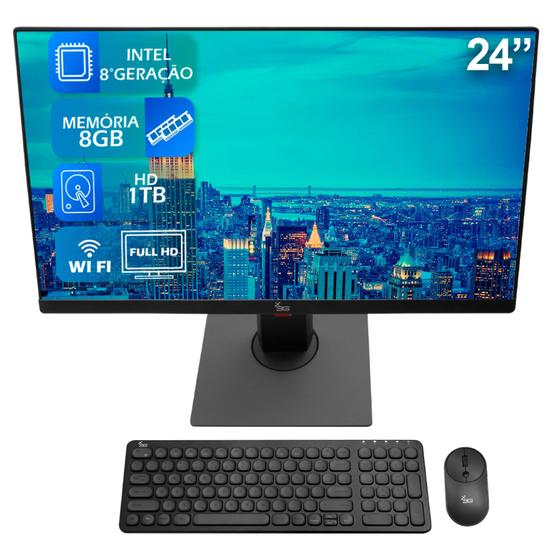 Computador All in one 24" Full HD Intel 8ª Geração 8GB HD 1TB Wifi ...