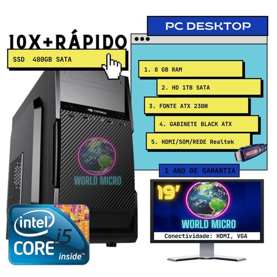 Imagem de Computador Basic Core i5, 8GB RAM,SSD 480GB, +HD 1TB (BACKUP), Monitor 19' VXPro Windows 10 Pro Trial
