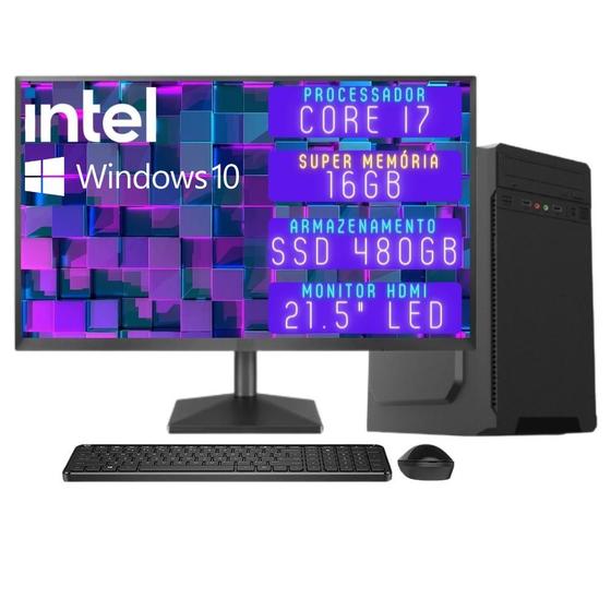 Computador Completo 3green Desktop Intel Core i7 16GB Monitor 21.5" Full HD HDMI SSD 480GB Windows 10 3D-132 Menor preço em Computador Completo 3green Desktop Intel Core i7 16GB Monitor 21.5" Full HD HDMI SSD 480GB Windows 10 3D-132