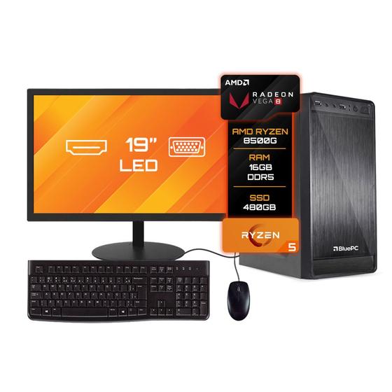 Computador Completo Bluepc Amd Ryzen 5 8500g 16gb Ddr5 Ssd 480gb - Monitor 19" Menor preço em Computador Completo Bluepc Amd Ryzen 5 8500g 16gb Ddr5 Ssd 480gb - Monitor 19"