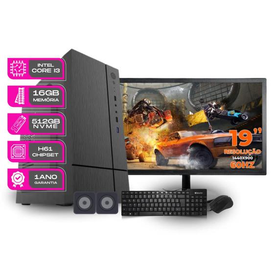 Imagem de Computador Completo Core i3 16gb 512gb ssd nvme kit teclado e mouse Monitor de 19 - PC Master