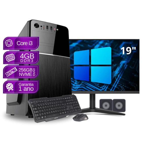 Imagem de Computador Completo Core i3 4GB SSD 256GB Kit teclado e mouse Monitor de 19 - PC Master