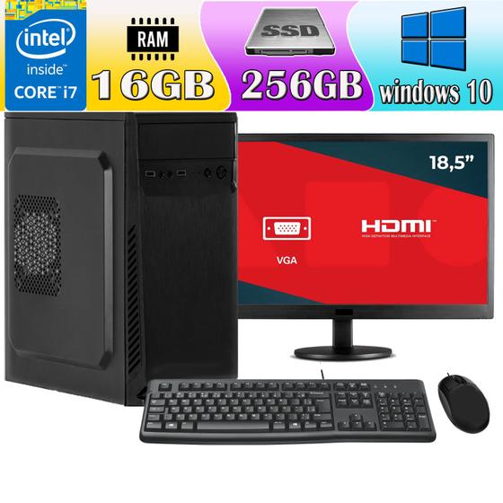 Imagem de Computador Completo Desktop Intel Core i7 16GB Monitor HDMI SSD 256GB Windows 10