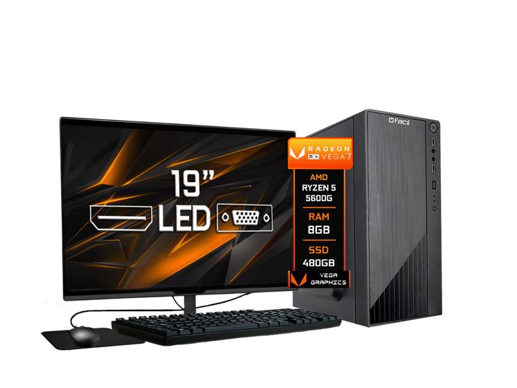 Imagem de Computador Completo Fácil AMD Ryzen 5 5600G Vega 7 Graphics 8GB DDR4 3000Mhz SSD 480GB Monitor 19" LED Teclado e Mouse