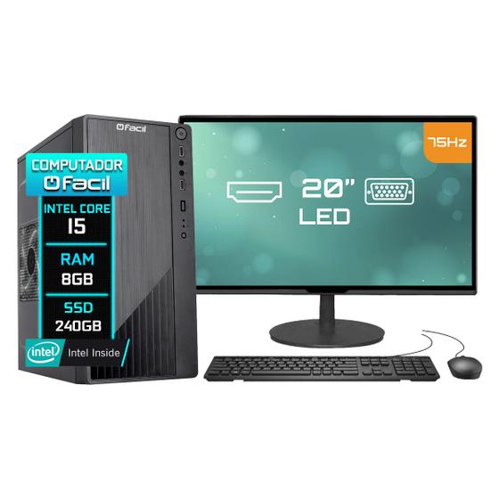 Computador Completo Fácil H61 Intel Core I5 (2ª Geração) 8gb Ssd 240gb Monitor 20" Led Hdmi - Teclado e Mouse Menor preço em Computador Completo Fácil H61 Intel Core I5 (2ª Geração) 8gb Ssd 240gb Monitor 20" Led Hdmi - Teclado e Mouse