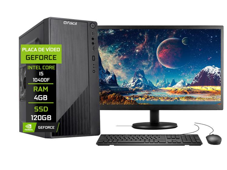 Imagem de Computador Completo Fácil Intel Core i5 10400f (Décima Geração) 4GB DDR4 Geforce Nvidia 1GB SSD 120GB Monitor 19" HDMI