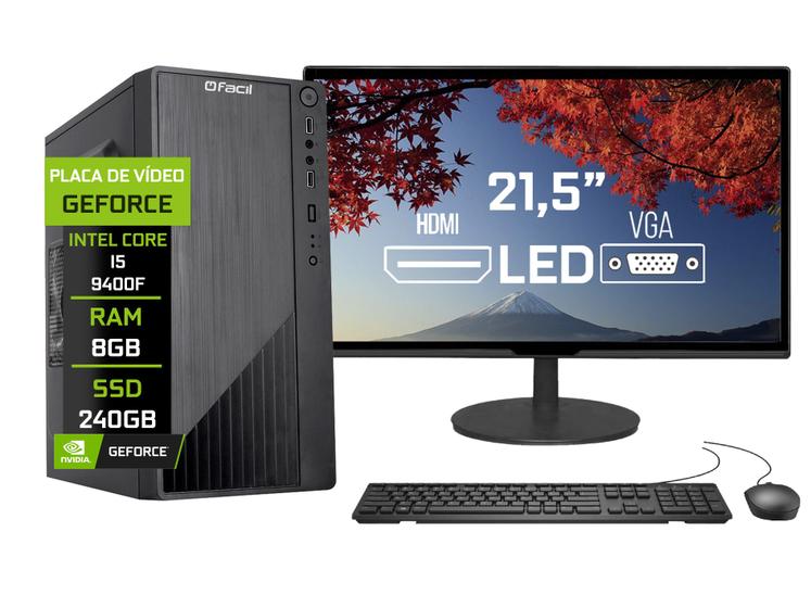 Computador Completo Fácil Intel Core i5 9400f (Nona Geração) 8GB DDR4 3000MHz GeForce SSD 240GB Monitor 21,5" HDMI LED Menor preço em Computador Completo Fácil Intel Core i5 9400f (Nona Geração) 8GB DDR4 3000MHz GeForce SSD 240GB Monitor 21,5" HDMI LED