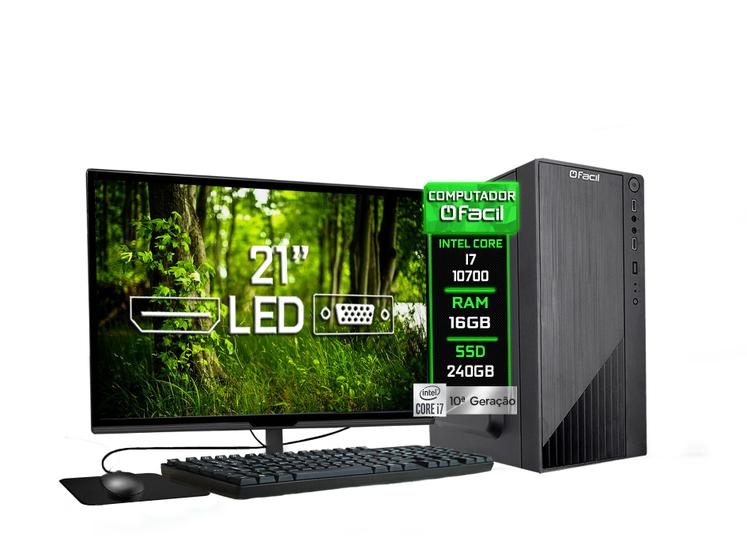 Menor preço em Computador Completo Fácil Intel Core i7 10700 (10ª Geração) 16GB DDR4 SSD 240GB Monitor 21" LED