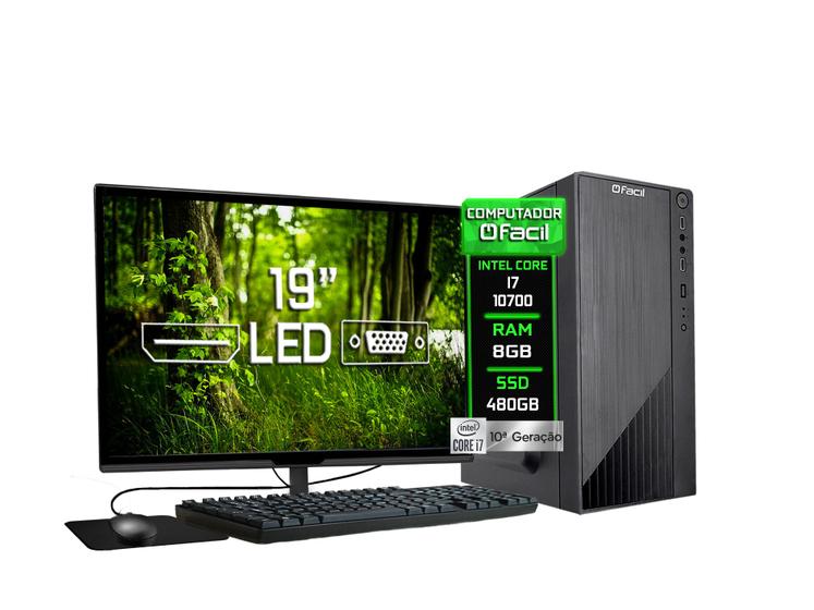 Imagem de Computador Completo Fácil Intel Core i7 10700 (10ª Geração) 8GB DDR4 SSD 480GB Monitor 19,5" LED