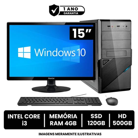 Imagem de Computador Completo Intel Core I3 4gb de Ram Ssd 120gb Hd 500gb Monitor Led 15" Hdmi + Windows 10