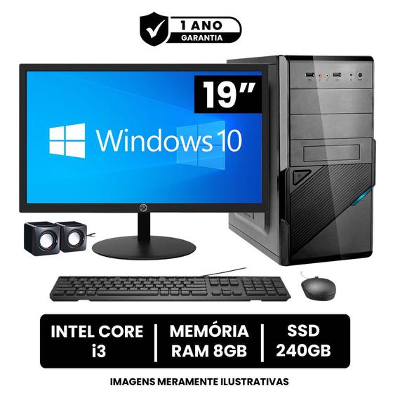 Computador Completo Intel Core I3 8gb de Ram Ssd 240gb Monitor Led 19" Hdmi + Windows 10 Menor preço em Computador Completo Intel Core I3 8gb de Ram Ssd 240gb Monitor Led 19" Hdmi + Windows 10