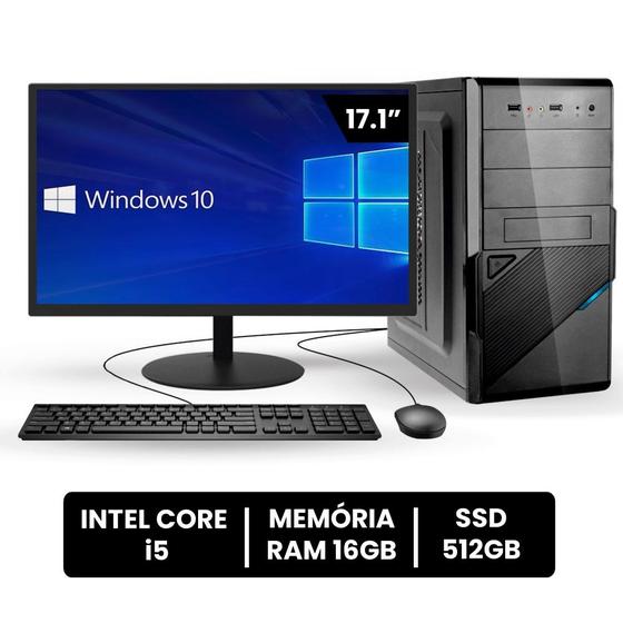 Imagem de Computador Completo Intel Core I5 16gb Ssd 512gb Monitor 17" 4 Núcleos Super Turbo Pc Hdmi Teclado e Mouse - Bestpc