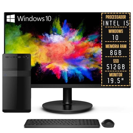 Imagem de Computador Completo Intel Core i5 8GB SSD 512GB Windows 10 Monitor LED 19.5" HDMI 3green Windows 10