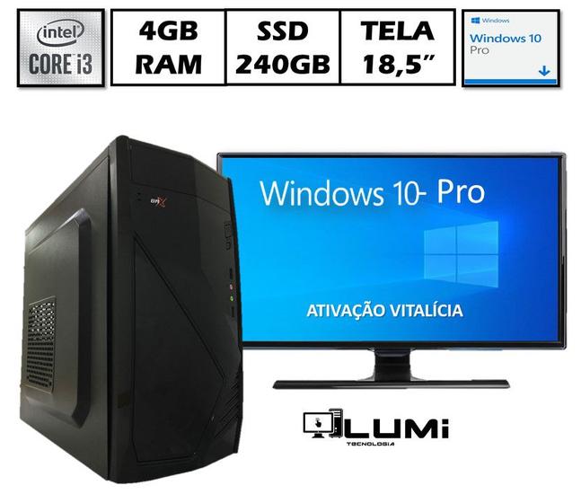 Computador Completo Intel i3 4GB de RAM SSD 240GB Windows 10 PRO Com Monitor 18,5” Menor preço em Computador Completo Intel i3 4GB de RAM SSD 240GB Windows 10 PRO Com Monitor 18,5”