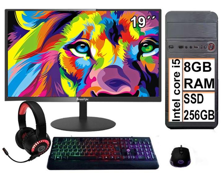 Computador Completo Pc Intel Core I5 8gb Ssd 256gb + Kit Gamer+tela 19 Menor preço em Computador Completo Pc Intel Core I5 8gb Ssd 256gb + Kit Gamer+tela 19