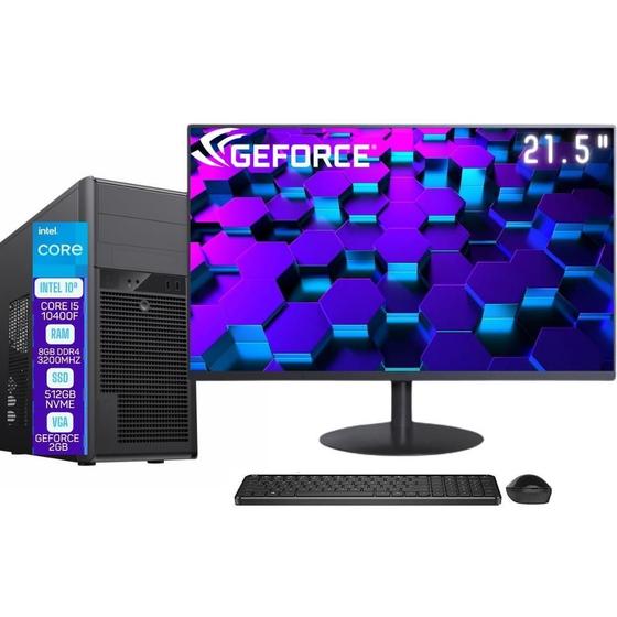 Imagem de Computador Completo Skill Pro Intel 10ª Geração Core i5 10400F 8GB DDR4 Placa de vídeo Geforce 2GB SSD 512GB Monitor 21.5" LED SP-082