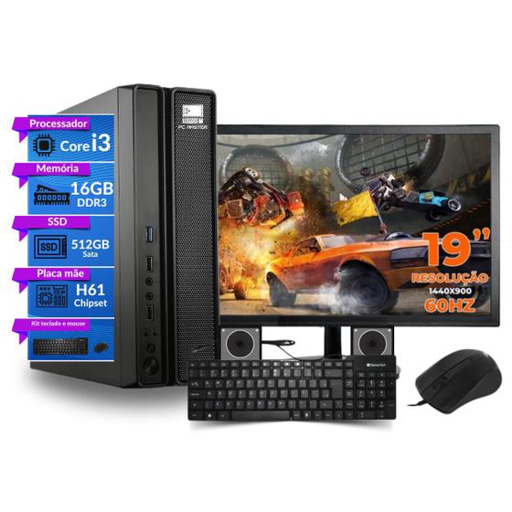 Imagem de Computador Completo slim Core i3 16gb ssd 512gb kit teclado e mouse  Monitor de 19" - PC Master