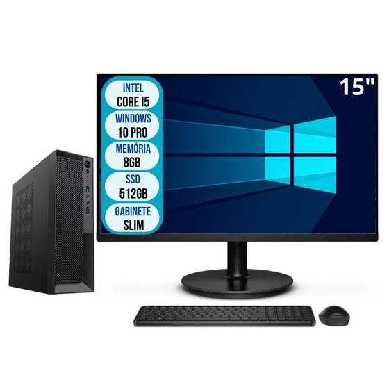 Imagem de Computador Completo Slim Intel Core i5 8GB SSD 512GB Wifi Windows 10 Pro Monitor 15" 3green Office 3GO-014