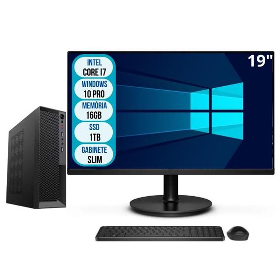Imagem de Computador Completo Slim Intel Core i7 16GB SSD 1TB Wifi Windows 10 Pro Monitor 19" 3green Office 3GO-036