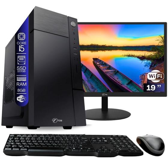 Computador Completo TOB Intel Core i5 com rede sem fio SSD 120GB Memória 8GB Windows 10 Pro Trial, Teclado e Mouse, Monitor 19" Desktop Menor preço em Computador Completo TOB Intel Core i5 com rede sem fio SSD 120GB Memória 8GB Windows 10 Pro Trial, Teclado e Mouse, Monitor 19" Desktop