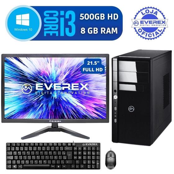 Computador Core i3, 8GB , 500GB HD e Windows 10 Pro + KIT + MONITOR 21,5" é boa?