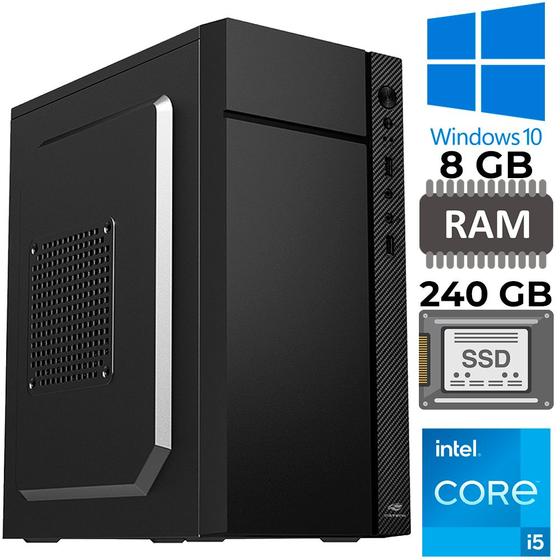 Imagem de Computador Core i5 2320, SSD 240GB, Memória Ram 8GB, Gab MT-34BK, GT H61-Slot M2 Nvme, Rede Gigabit, Windows 10