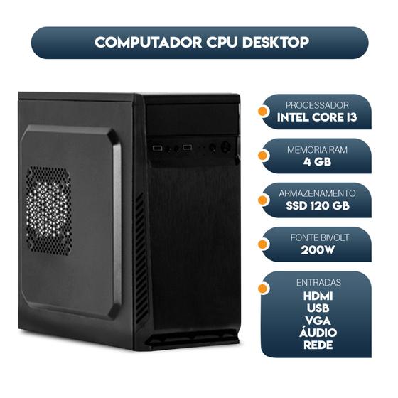 Imagem de Computador Cpu Intel Core I3 memória 4gb SSD 120gb